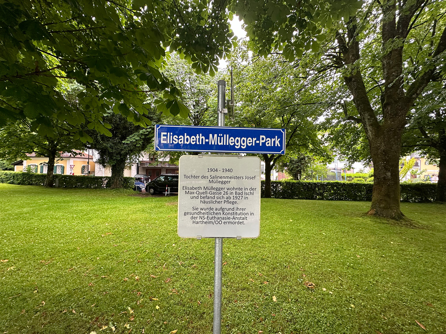 Park in Bad Ischl, kürzlich neu benannt nach Elisabeth Müllegger, die 1940 in Hartheim ermordet wurde